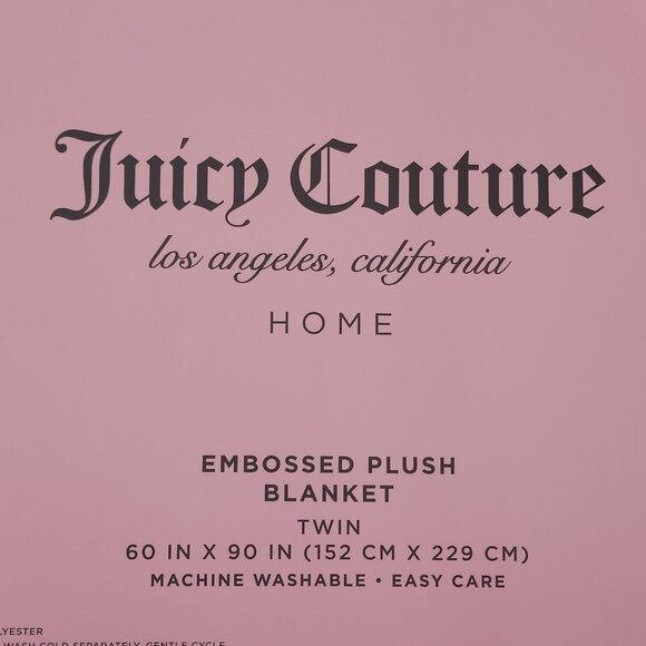 Juicy Couture Oversized Plush Throw Blanket Embossed 60"x90" Pink Twin - Picture 6 of 10